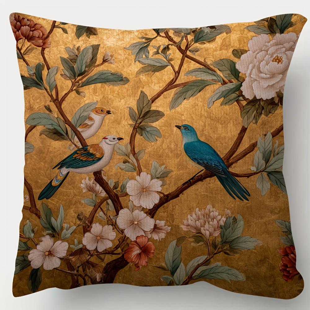 pc Short Plush Decorative Pillowcase Chinoiserie Painting with Birds and Flowers Design inch Inch SingleSided Printing