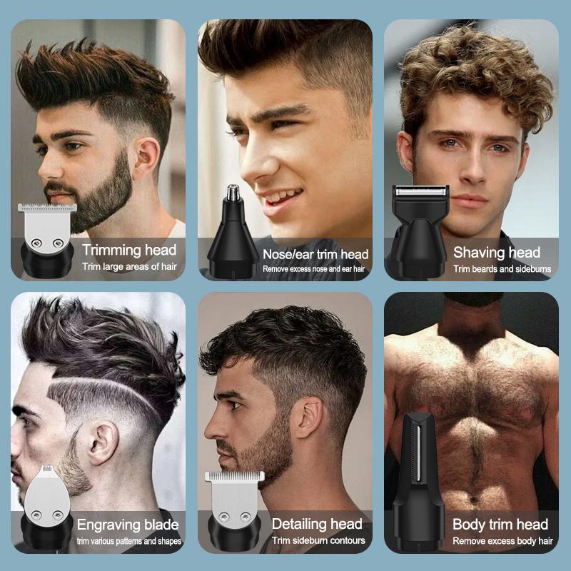 Новая магнитная машинка для стрижки волос с лезвиями, многофункциональная электрическая машинка для стрижки волос 6 в 1, бритва, набор для удаления волос в носу