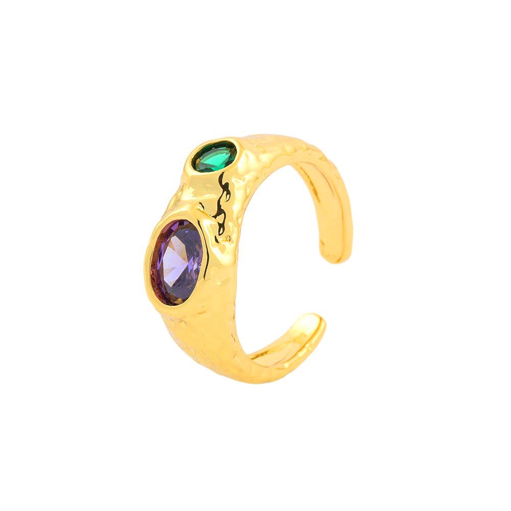 Women's Retro Molten Lava Ring with Colored Diamonds - Exaggerated Design