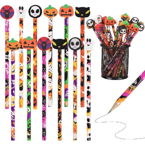 DIYASY 48 Pcs Halloween Pencils with Erasers, Holiday Wood Pencils Bulk for Kids Assorted Fall Pencil Set for Goodies Gift Prize Party Favor Supplies
