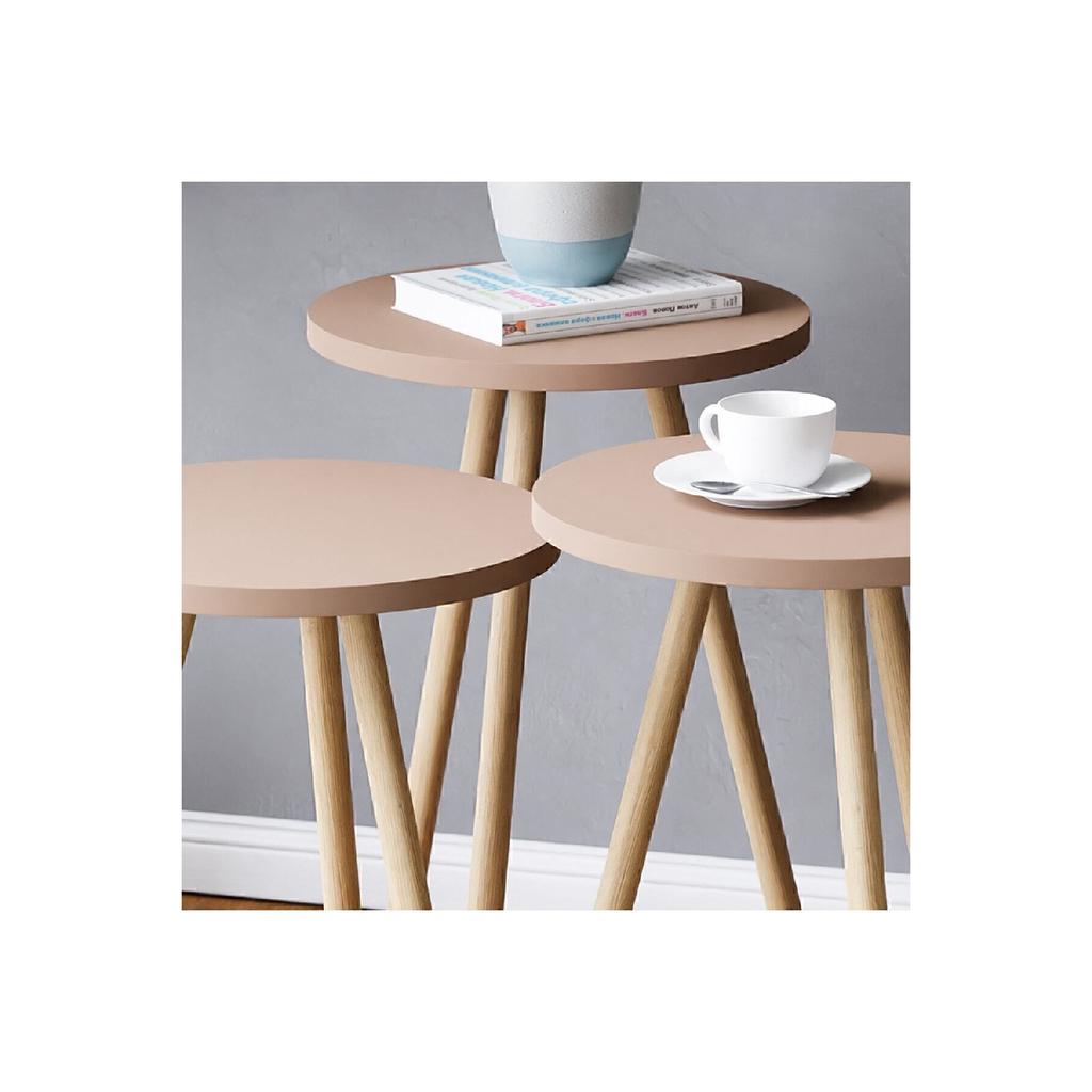 Красочный тройной журнальный столик с деревянными ножками, круглый пастельный дизайн, кремовый