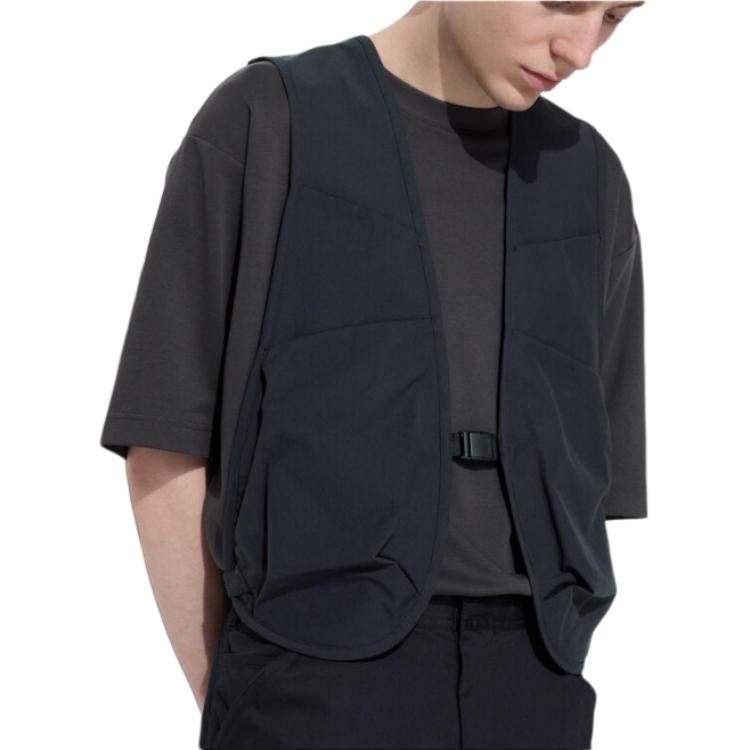 Uniqlo Однотонный рабочий жилет Мужские жилеты Черный 475401-09