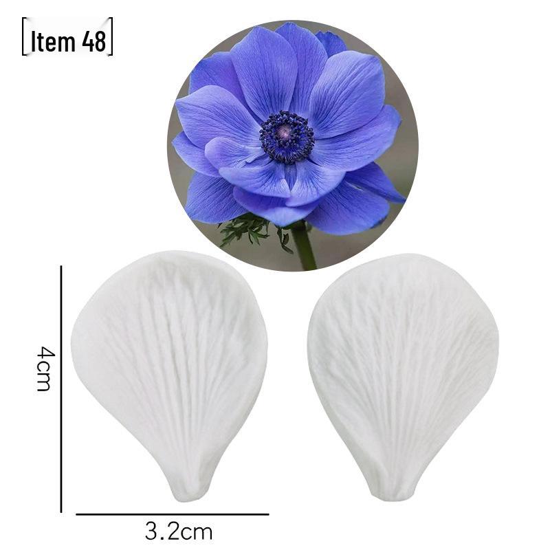 Силиконовая форма для мастики - Набор лепестков и листьев, пищевая, для тиснения на дереве и цветах.