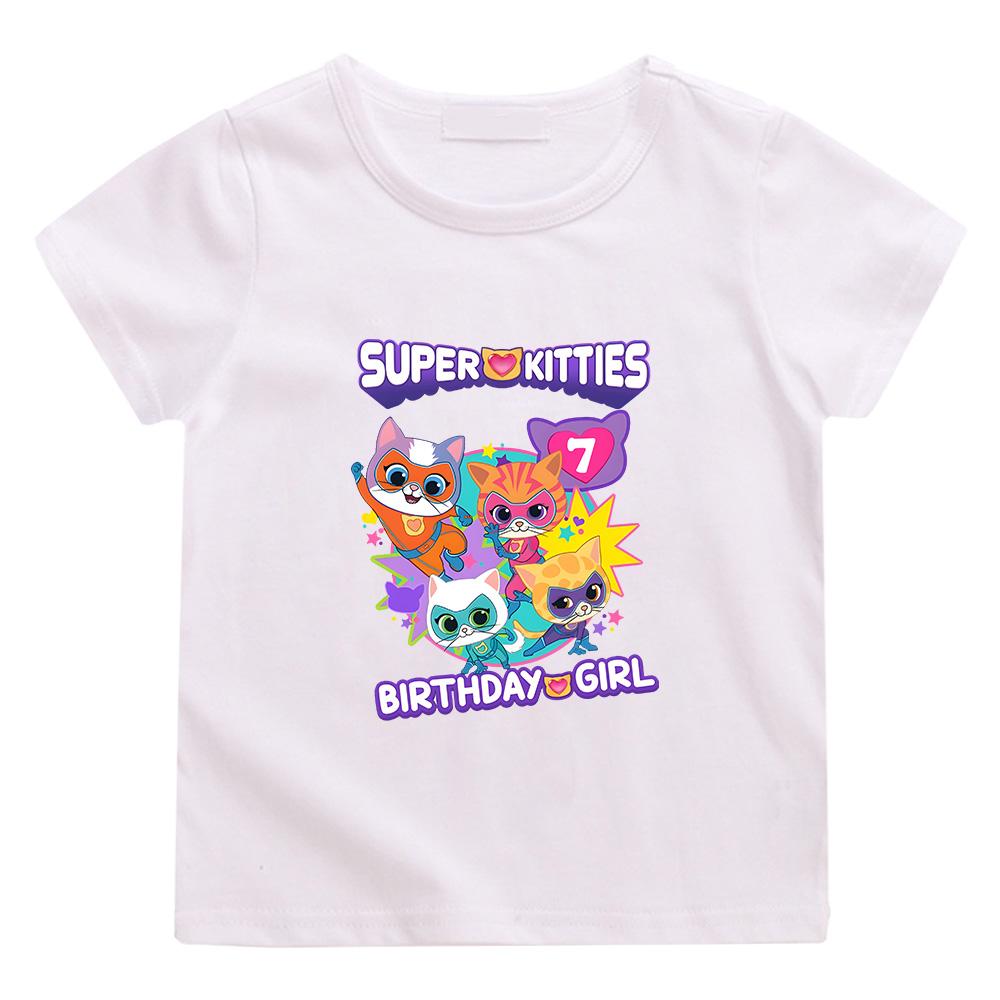 Футболка SuperKitties Девочка на День Рождения Игра Супер Кот Костюм Детские Футболки Одежда для Малышек Сладкие Девочки Короткий Рукав Подарок на День Рождения Топ