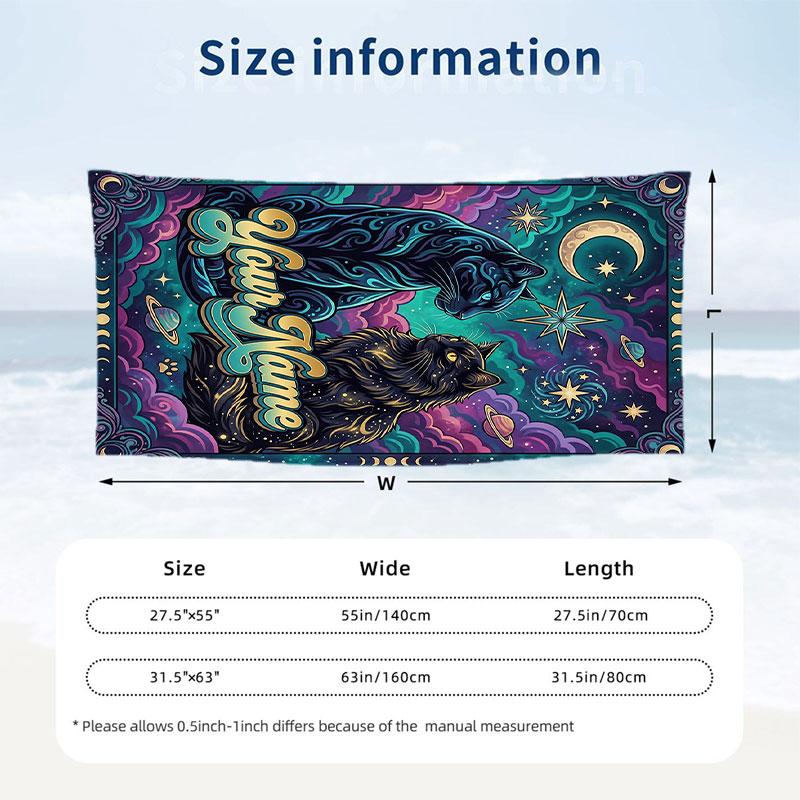 Cosmic Cat Dreamscape 5 Theme Quick Dry Beach Towel Custom Name Text Print Large Sand Resistant Towel Beach Vacation