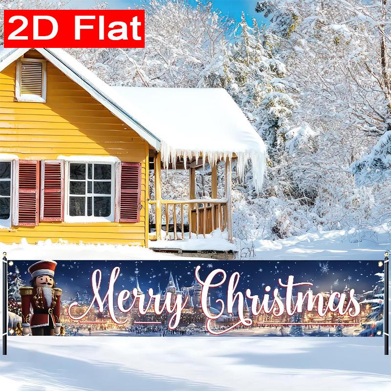 Christmas Fence Banner, Nutcracker Town Design, Polyester Outdoor Lawn Wall Holiday Party Decoration