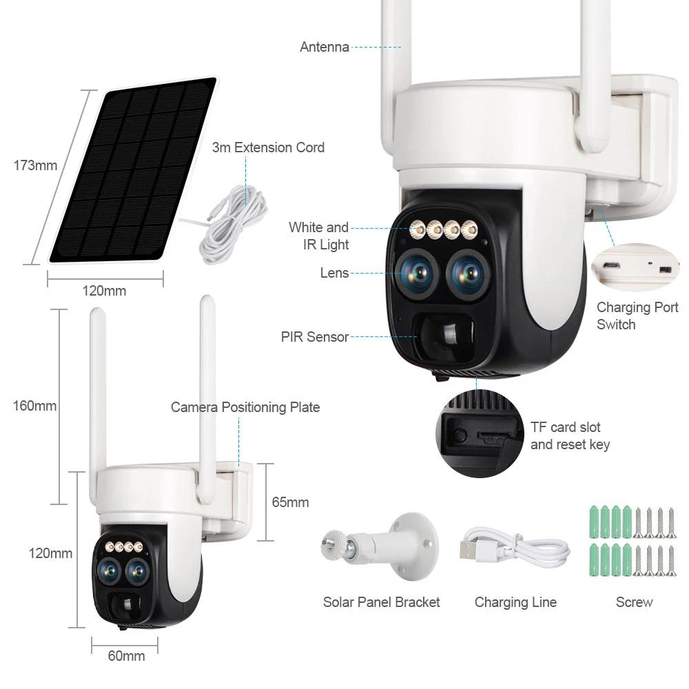 4K 8MP двойной объектив Wi-Fi солнечная камера уличная 10-кратный оптический зум двусторонняя аудио цветная камера ночного видения со встроенным аккумулятором камера безопасности