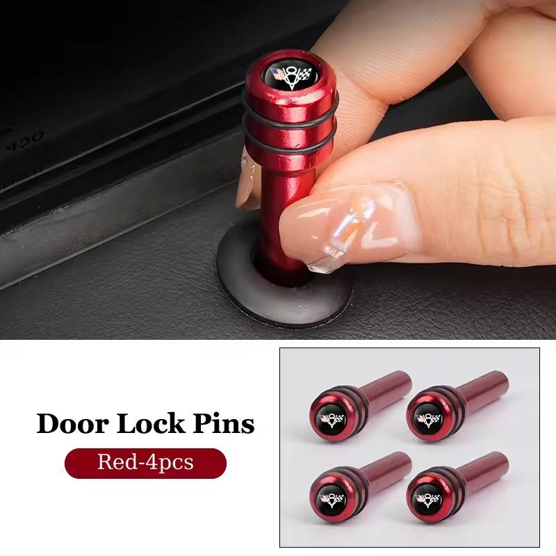 AABJT1 2/4pcs Alloy Car Door Lock Knob Pins Caps for Chevrolet Corvette V8 CAPTIVA Silverado MALIBU Modified Covers Decoration