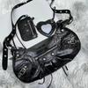 2023 Genuine Leather Oil Wax Half-Moon Motorcycle Shoulder Bag