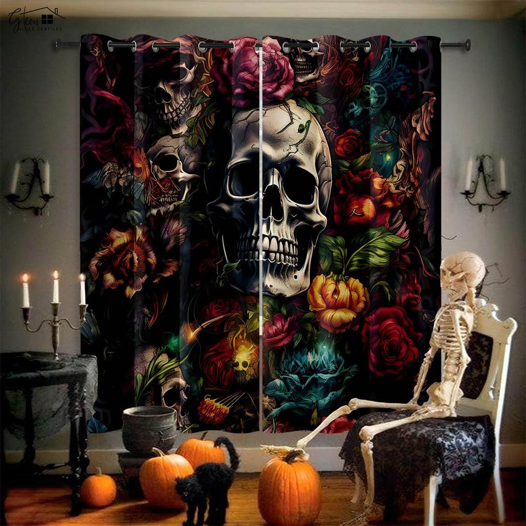 Череп Роза Шторы Ретро Tricky Dark Ins Секретная Комната Бар Спальня Хэллоуин Рождество Праздничные Украшения Шторы 2 ШТ.