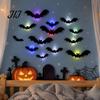 Scary Entrance Decor Halloween 3D Lighted Bat Wall Decor, Removable Felt Bats Stickers, Assorted Mounted Adornments Size, LED Glowing Clings