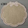 Large Dinner Placemat with Petal Shape And Bow Embroidery Table Mat Round Protector Heat Insulation Non-Slip Oil Resistant for Dining Room Durable