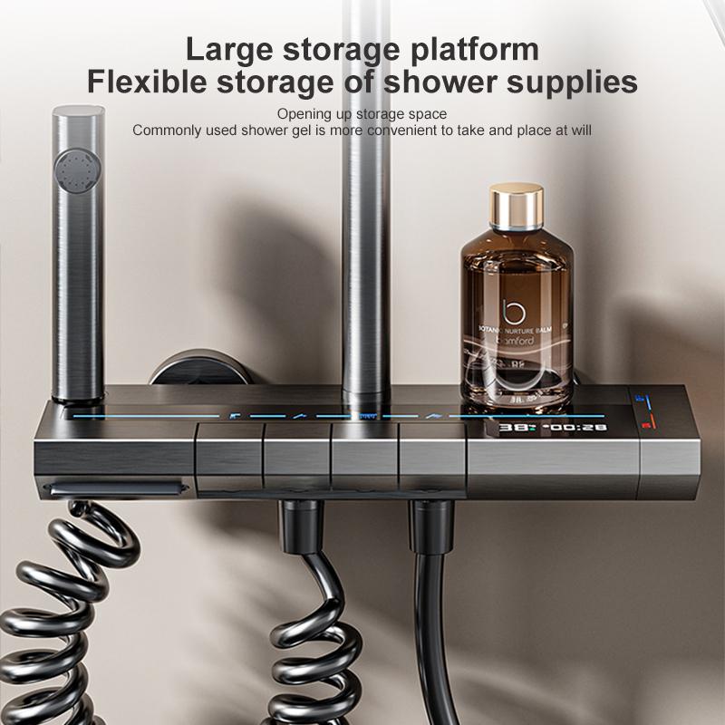 Полный набор для душа в ванной комнате, серый цифровой дисплей, набор душевой системы, кнопка пианино с смесителями для окружающего освещения, насадка для душа
