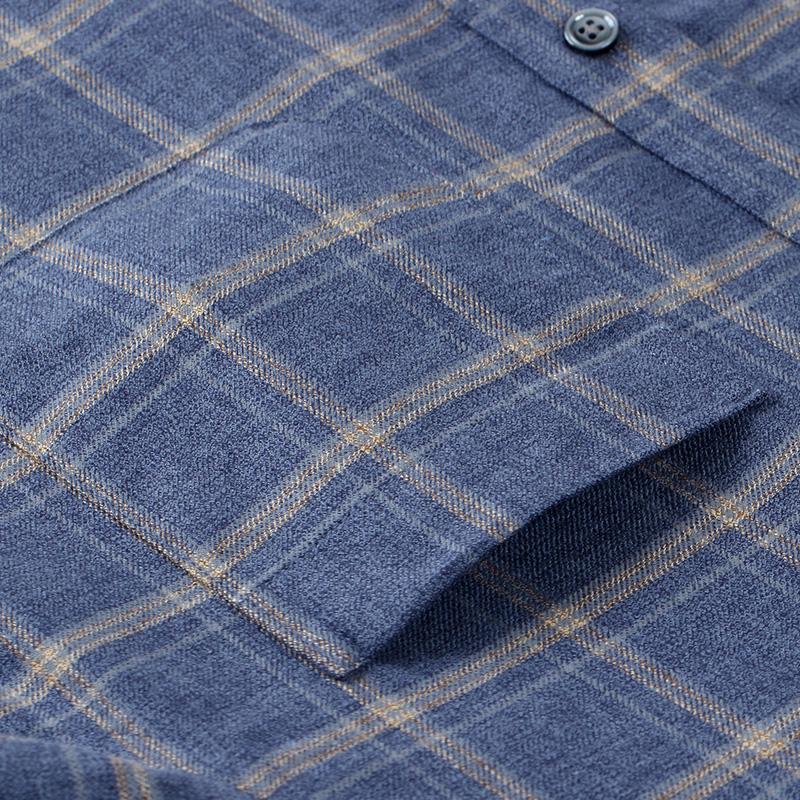 100% Cotton Flannel Men Leisure Shirts Business Long Sleeve Spring Autumn Casual Male Plaid Shirt with Pocket Regular Fit