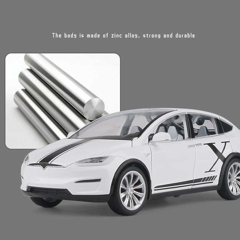 1/24 Tesla Model X SUV Модель автомобиля из сплава, литые металлические транспортные средства, имитация модели автомобиля, коллекция звуков и света, детская игрушка в подарок