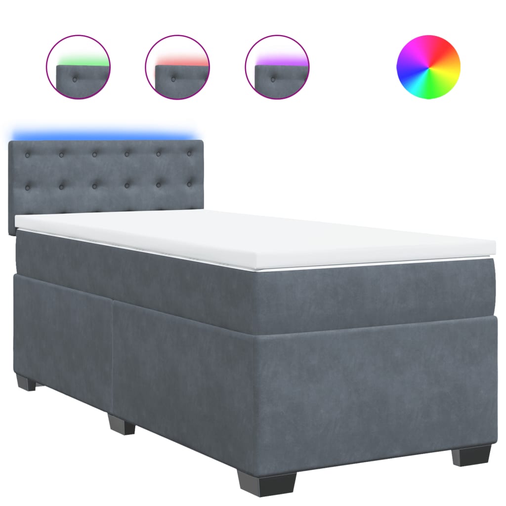 Box Spring Bed with Mattress Dark Gray 80 x 200 cm Velvet