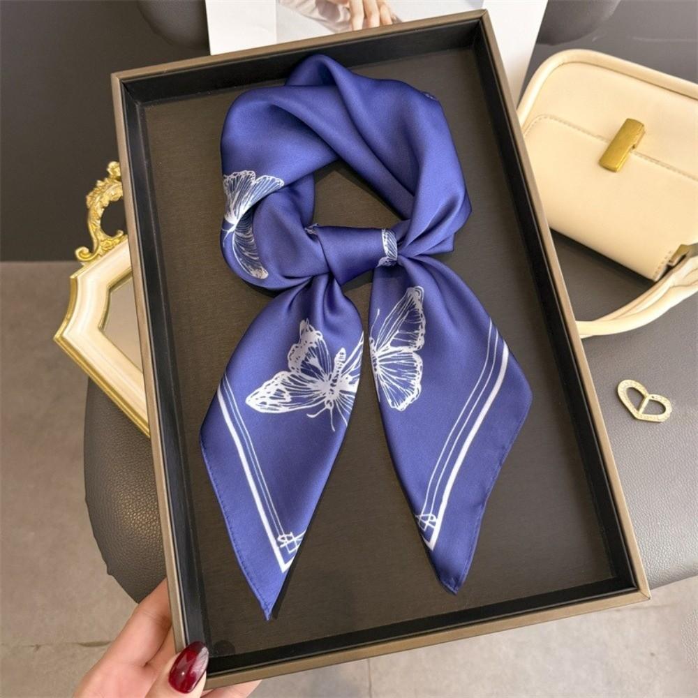 Silk Imitation Silk Scarf Square Shape Bandana Versatile Neckerchief Women Accessories