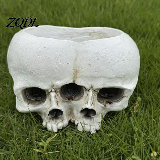 Creative Desktop Succulents Pot Double Skull Flowerpot for Green Plants, Realistic Resin Planter, Gothic Halloween Plant Container Party & Indoor