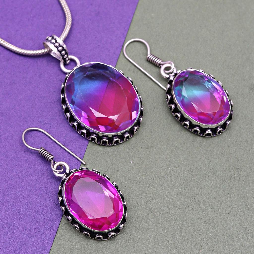 Tourmaline Set Gemstone Gift Wedding Party Bi-Color Pendant,Earring,Ring