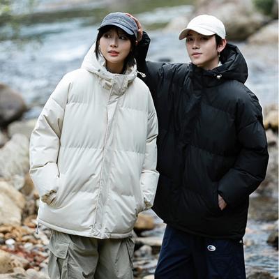 Осень/Зима Утолщенный Хлопок Чистый Цвет Хлопок Куртка Простая Теплая Свободная С Капюшоном Водонепроницаемая Мужская/Женская Куртка Хлопковое Пальто