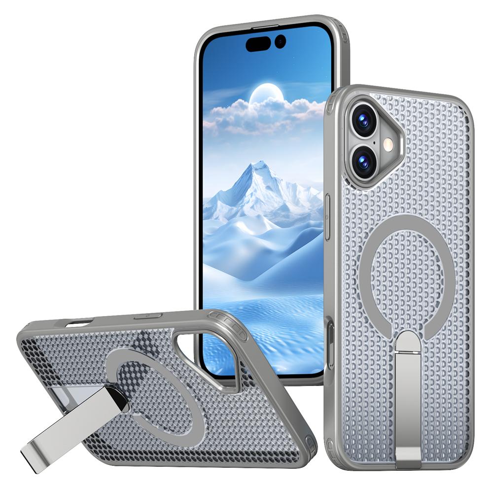 KEYSION Полый чехол с охлаждением MagSafe для iPhone 16 Pro Max 16Plus, магнитный, скрытая подставка, противоударный чехол для телефона