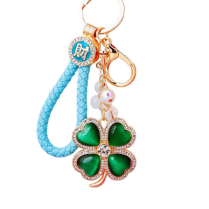 Cat Metal Eye Four Leaf Clover Keychain Car Handbag Pendant Trendy Decoration