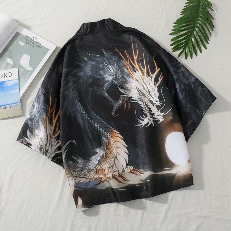 Рубашка с короткими рукавами в стиле ретро Country Tide в китайском стиле с принтом в стиле хип-хоп для пар, мужчин и женщин, тонкая рубашка, куртка, блузка для мужчин