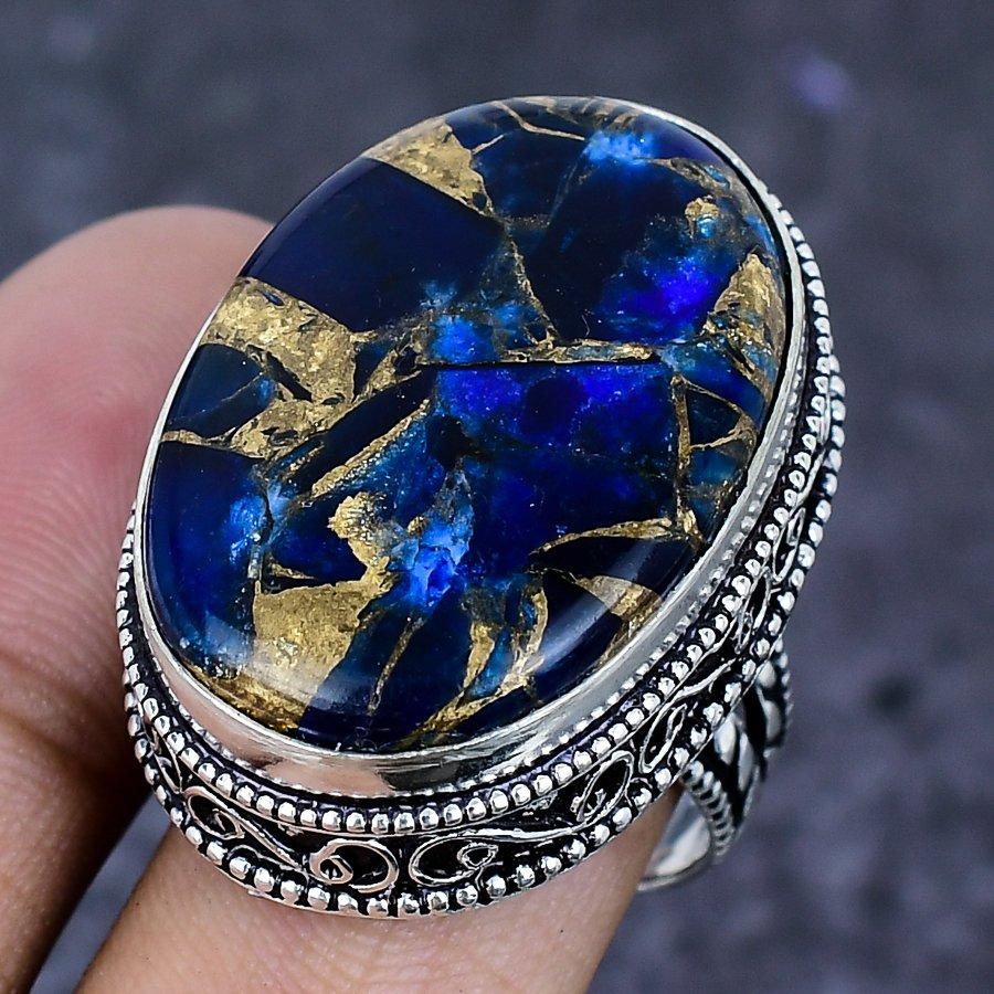 Натуральный медно-турмалиновый драгоценный камень 925 пробы стерлингового серебра кольцо Размер 9 ETC-13899