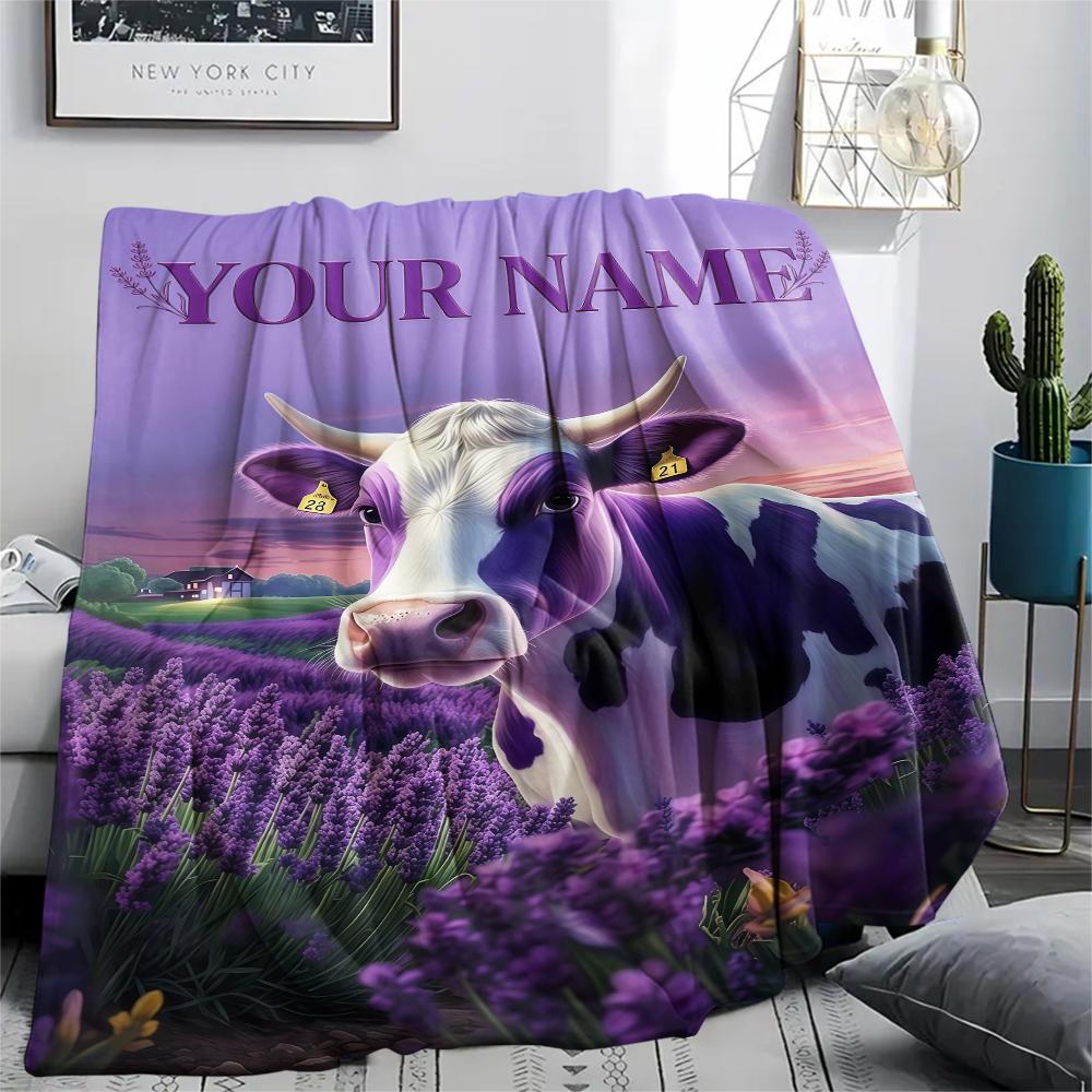 1PC Custom Name Cow Flowers Art Patterned Flannel Blanket Suitable For All Seasons for Home Decor Warmth and Comfort Gifts Holiday Present_lx