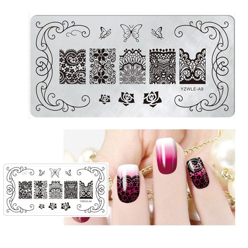 1 шт., прямоугольный шаблон для дизайна ногтей, 12X6 см, оригами, кружево, виноградная лоза, цветы, листья, дизайн изображений для девочек, DIY пластина для штампов для ногтей