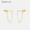 925 Sterling Silver A Pair Of Gold Long Chain Tassel Stud Earring Women's Luxury Fine Jewelry