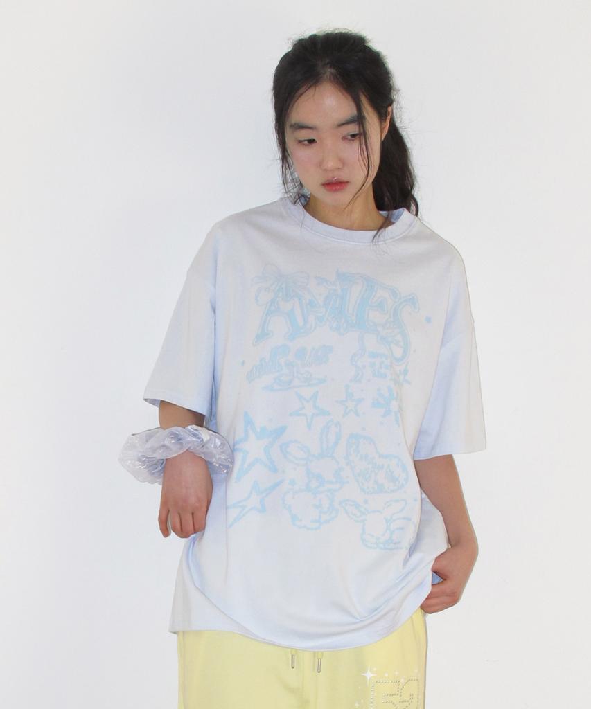 AMES-WORLDWIDE Rabbit Art Drawing Tee Blue