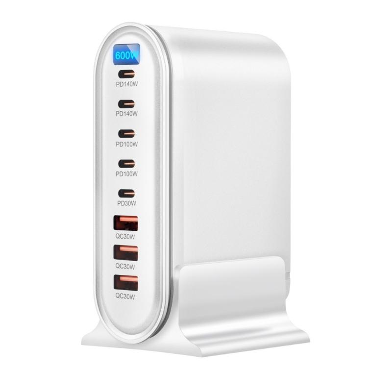 600 Вт 8-портовая станция быстрой зарядки 5 Type-C + 3 USB Настольный адаптер-база для зарядки планшетов, телефонов, ноутбуков