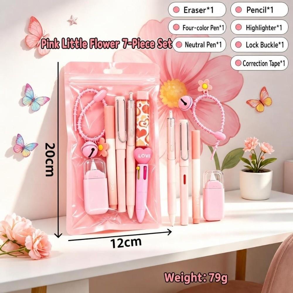 7-in-1 Flower Stationery Set Multi Color Pen Gift Set Kawaii 7 in 1 Pen Set School Supplies