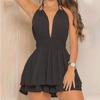 Европейское и американское летнее женское однотонное шифоновое платье с халтером и оборками - Сексуальный облегающий дизайн без спинки