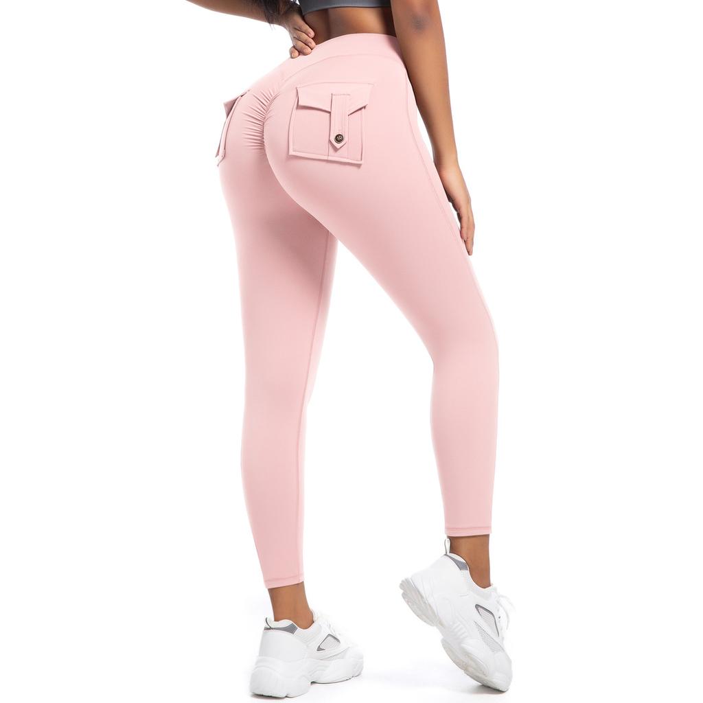 Брюки для йоги Peach Hip Work Tight с высокой талией и карманами, эластичные, с пуговицей, для бега и фитнеса, быстросохнущие, женские