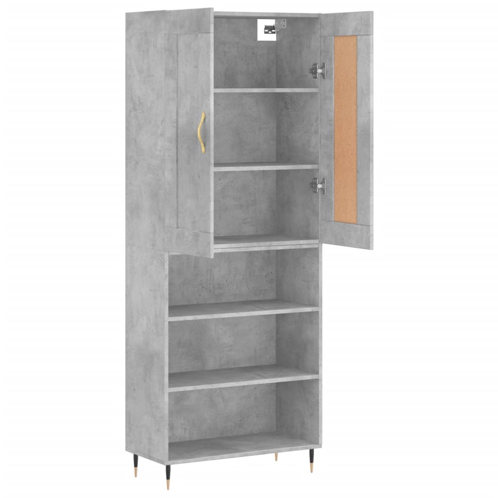 Vidaxl Witrynka, Szarość Betonu 69,5X34X180 Cm Materiał Drewnopochodny