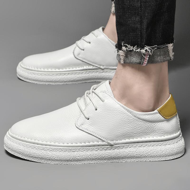 Модные деловые кожаные туфли, роскошные белые кроссовки, модные удобные повседневные туфли для скейтбординга на плоской подошве, новая брендовая мужская обувь из натуральной кожи