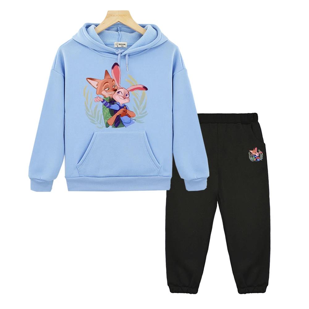 Zootopia 2 hoodies Fleece Sweatshirt boy girls Hooded Sports Sets y2k sudadera Casual pullover+Pant kids boutique clothes