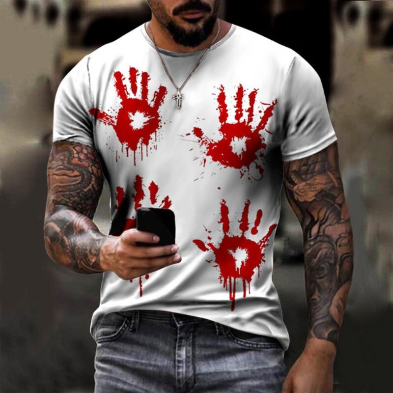 Футболки ужасов на Хэллоуин с кровавым 3D-принтом для мужчин и женщин, новые футболки с коротким рукавом, большие размеры Harajuku Y2k, топы, футболки, детская одежда