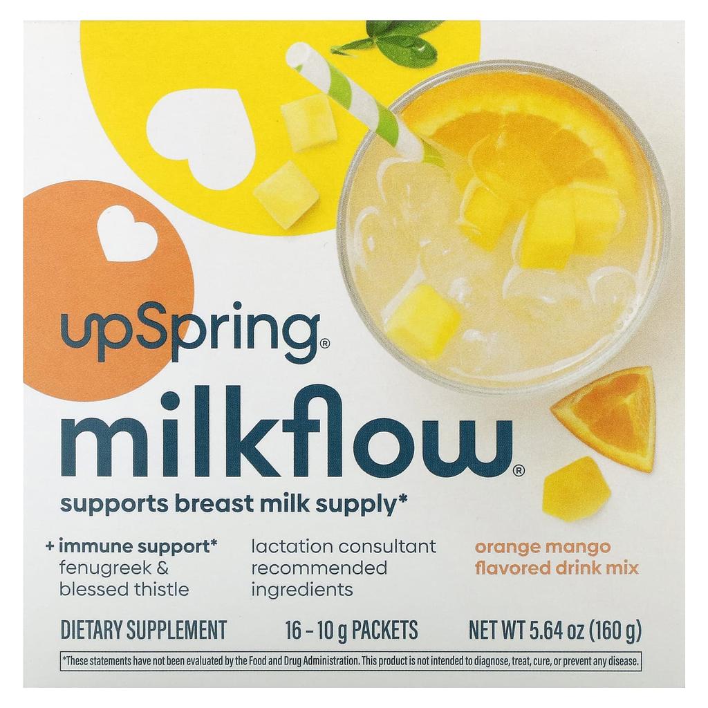Milkflow Drink Mix, Orange Mango, 16 Packs, 10G Per Pack