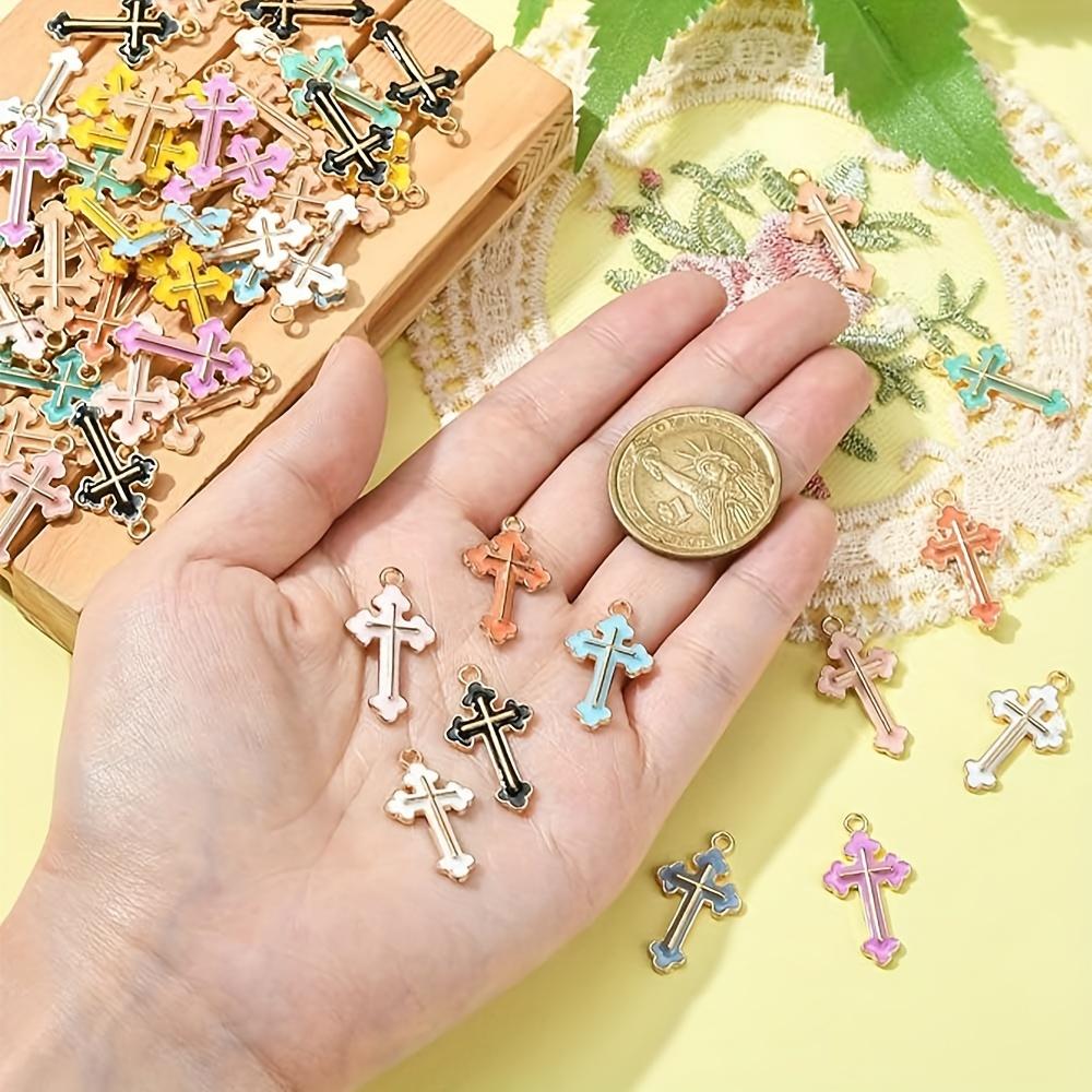 10/20/30 шт. Цветной масляный крест-капля из сплава, подвеска из сплава в форме креста, сделай сам, браслет, ожерелье, серьги, брелок, цепочка для ног