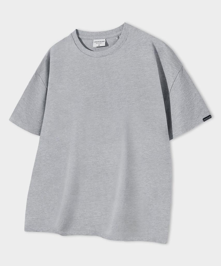 LEMAIN SECOND Crop Plain Oversized Short Sleeve T-Shirt [Melange Gray]