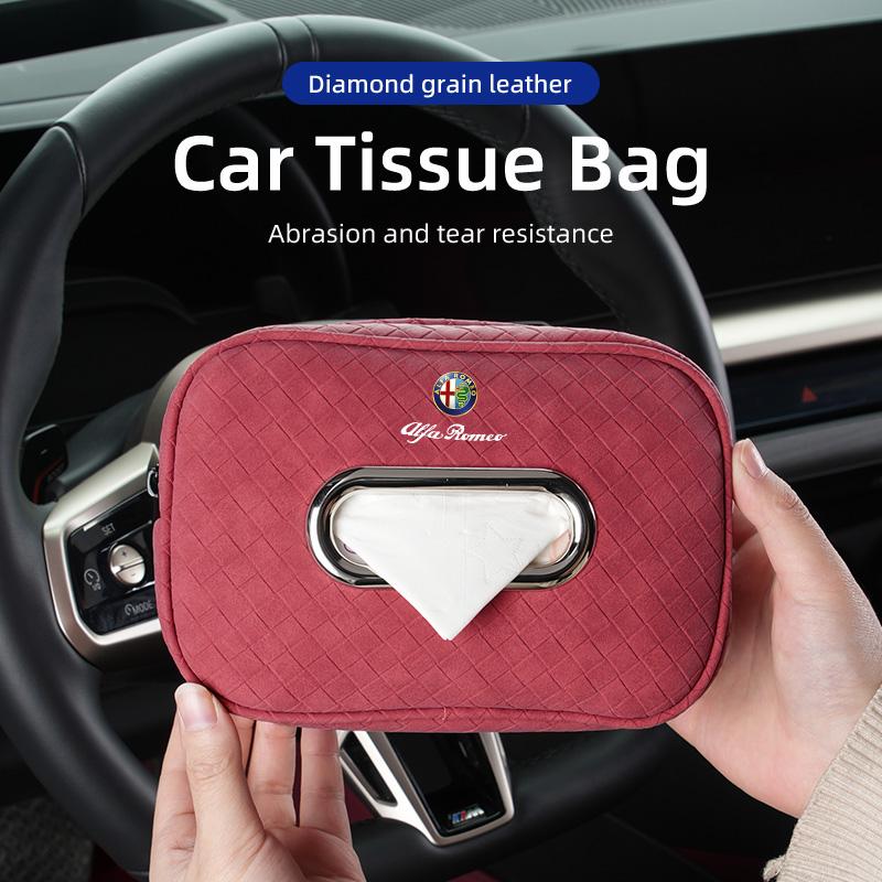 For Alfa Romeo Car Tissue Box Leather Seat Back Hanging Napkins Paper Towel Bag For Alfa Romeo 159 Giulietta Giulia 147 Mito 156 TJ0