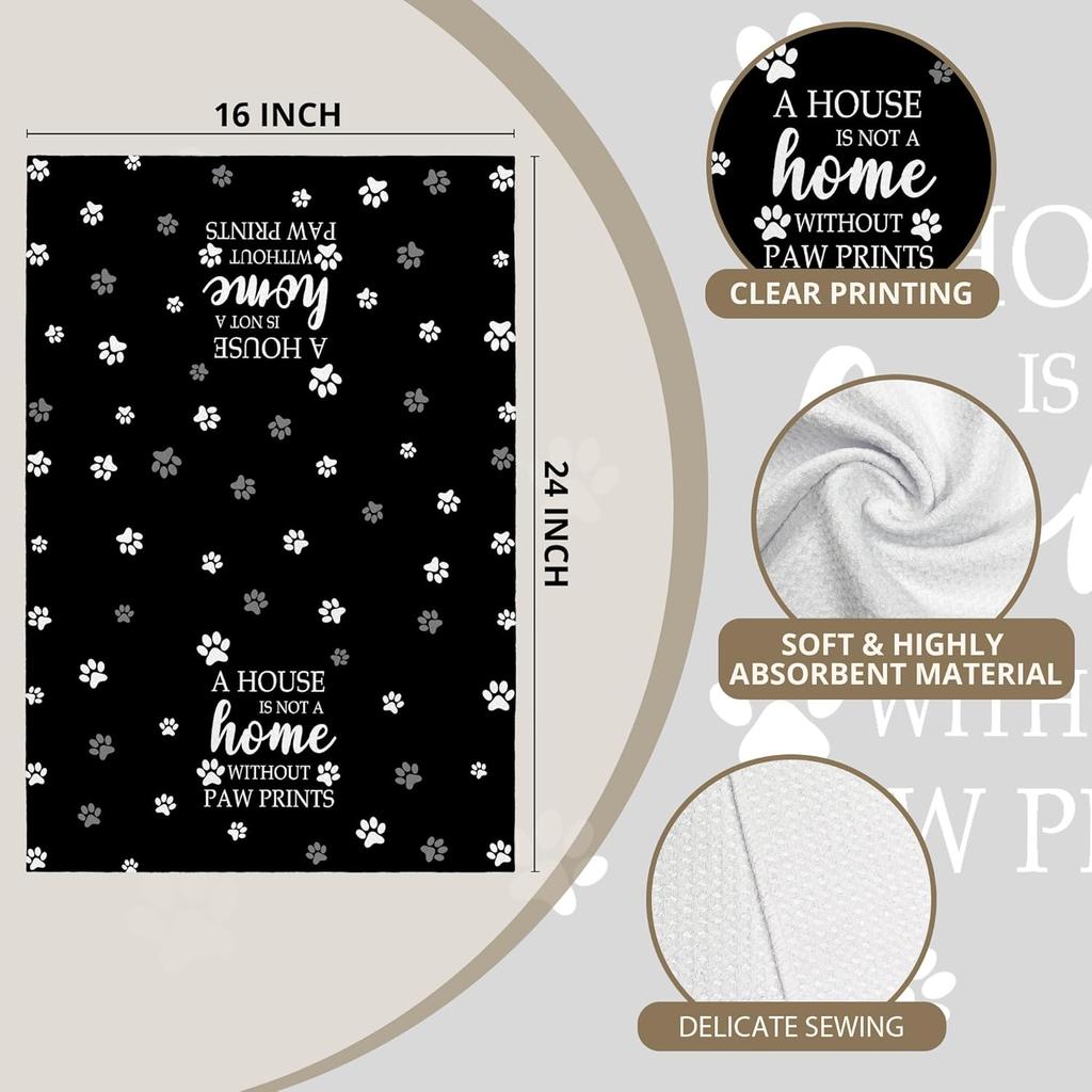 Black Paw Farmhouse Kitchen Towels Decor Gifts for Women Pet Lovers, A House is Not A Home Without Paw Prints Decorative Bathroom Towels, Funny Dish