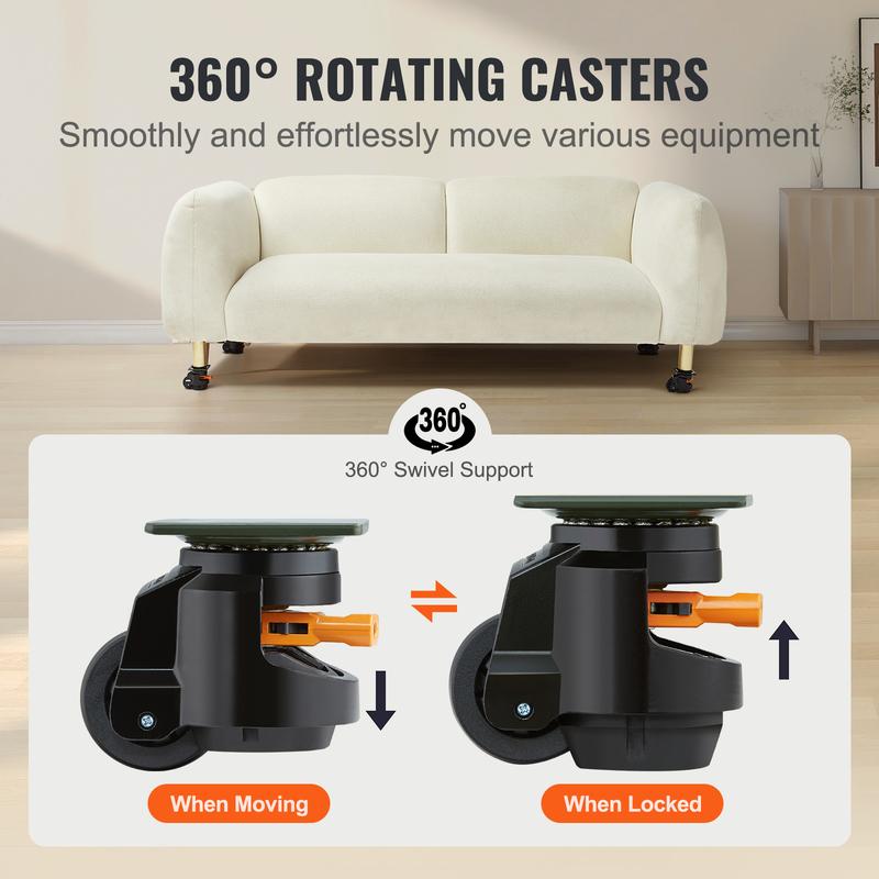 SucceBuy 4Pcs Leveling Casters Heavy Duty Swivel Caster Wheels with Handle Design Height Adjustable Feet for Workbench Machine