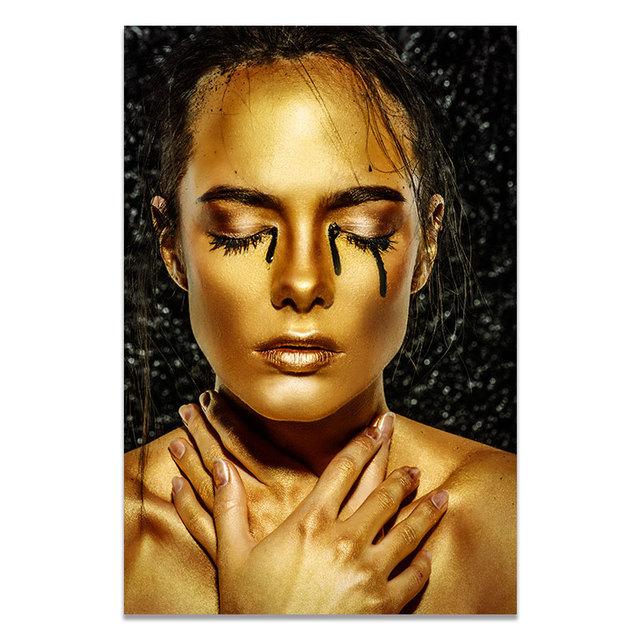 Картина на холсте, настенная картина, модная Африка, золотые, черные женские постеры, принты, произведения искусства для скандинавского модульного домашнего декора гостиной