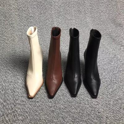 Модные ботильоны на высоком каблуке Женские ботильоны-стилет с острым носком Панельные одинарные ботинки 2025 Осень/Зима Новые ботинки телесного цвета