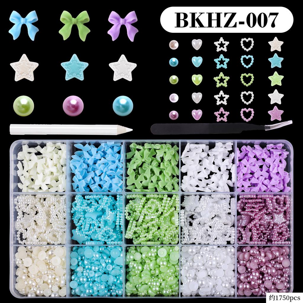 15Grids/box Mixed Resin Bowknot Nail Art Decorations 3D Acrylic Charms Kawaii Colorful Bow Rhinestone DIY Manicure Tools Parts