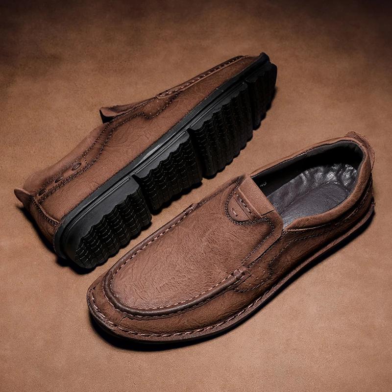 Кожаная мужская повседневная обувь, ручной работы, из коровьей кожи, накладки для повседневной обуви для улицы, мужская обувь для ходьбы и вождения 38-44